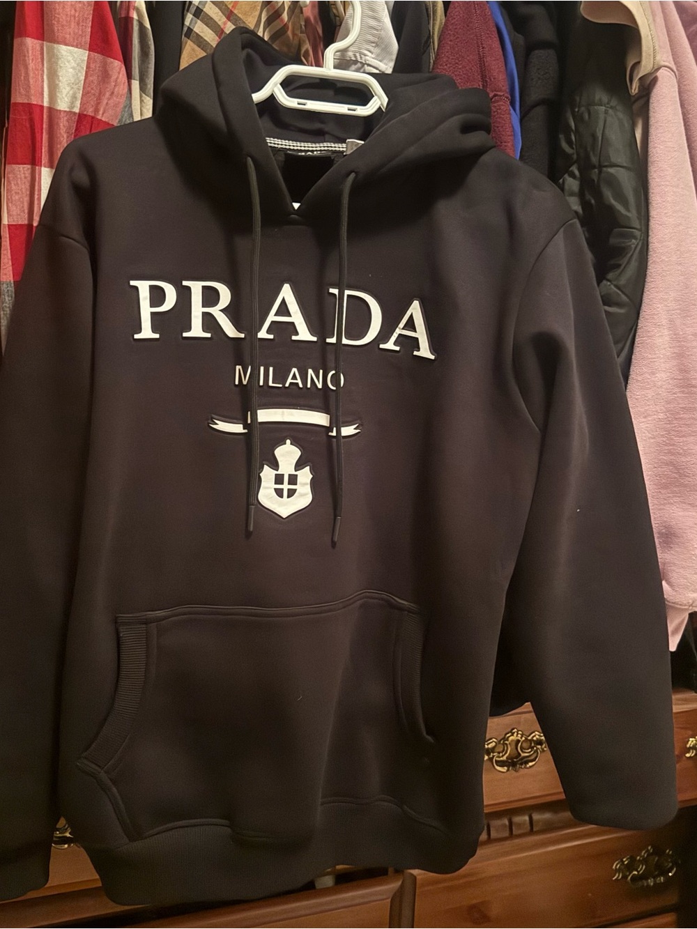 Prada Black Milano Logo Pullover Hoodie